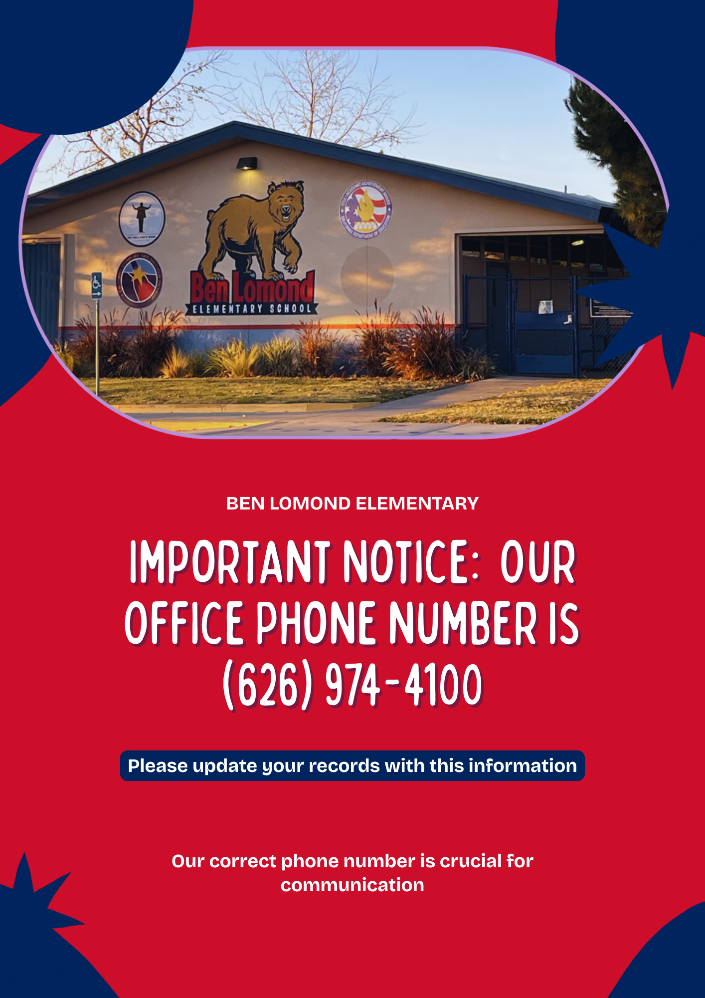 Important Notice: Our Office Phone Number is (626) 974-4100